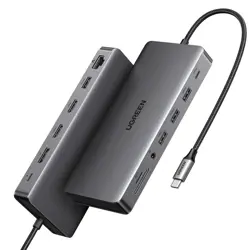 Docking station Ugreen USB-C, 13in1, DP, 2xHDMI, USB-C PD 100W, 4xUSB-A, RJ45, SD, 15978