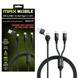 Kabel USB 2.0, USB-C/2xUSB-C, M/M, 60W Max, adapter za USB-A, Maxmobile